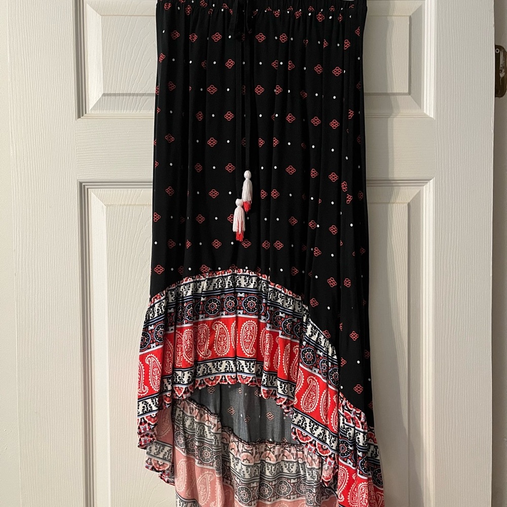 Black and red bohemian maxi skirt